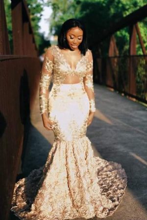 Gold Sequin African Sequin Lace Goddess Gown