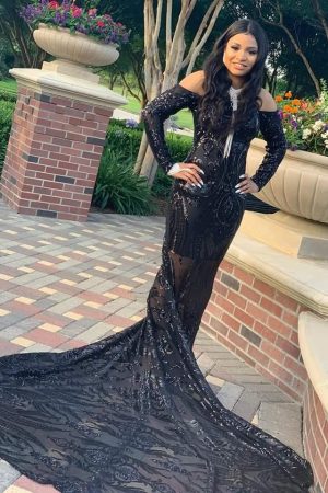 Rockstar Obsidian Depth Sequin Lace Evening Gown